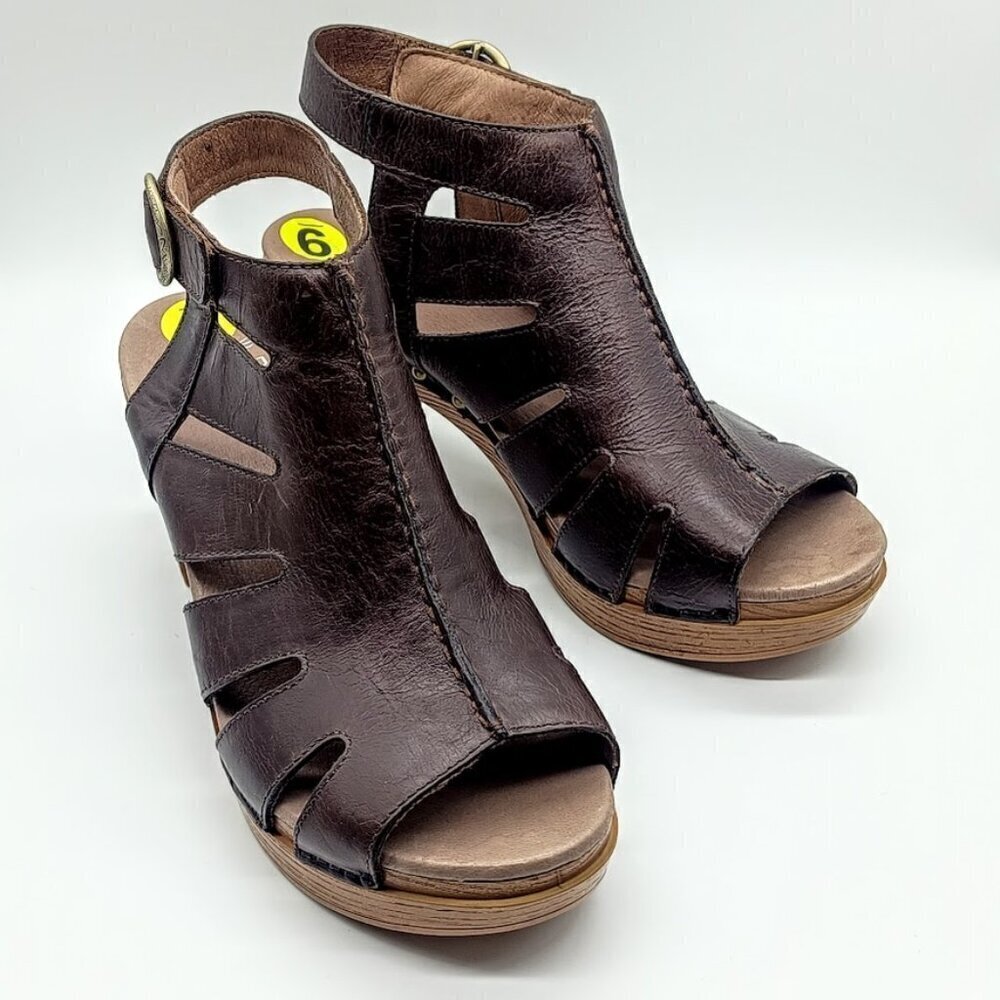 Dansko Brown Demetra Heeled Leather Sandals - Size 40